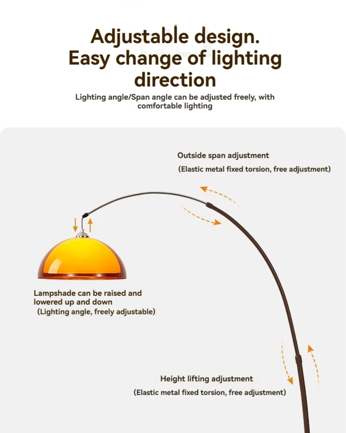 Arched Standing Lamp with Telescoping Reach and Swiveling Dome for Living Rooms and Reading Nooks | Thomler