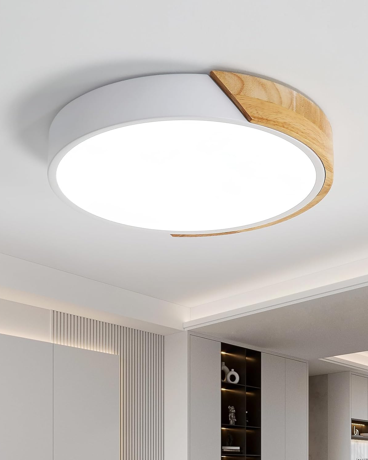 Moderne ronde plafondlamp met houtaccent en LED verlichting – minimalistische designlamp in 23 30 40 50 en 60 cm | Sansoti