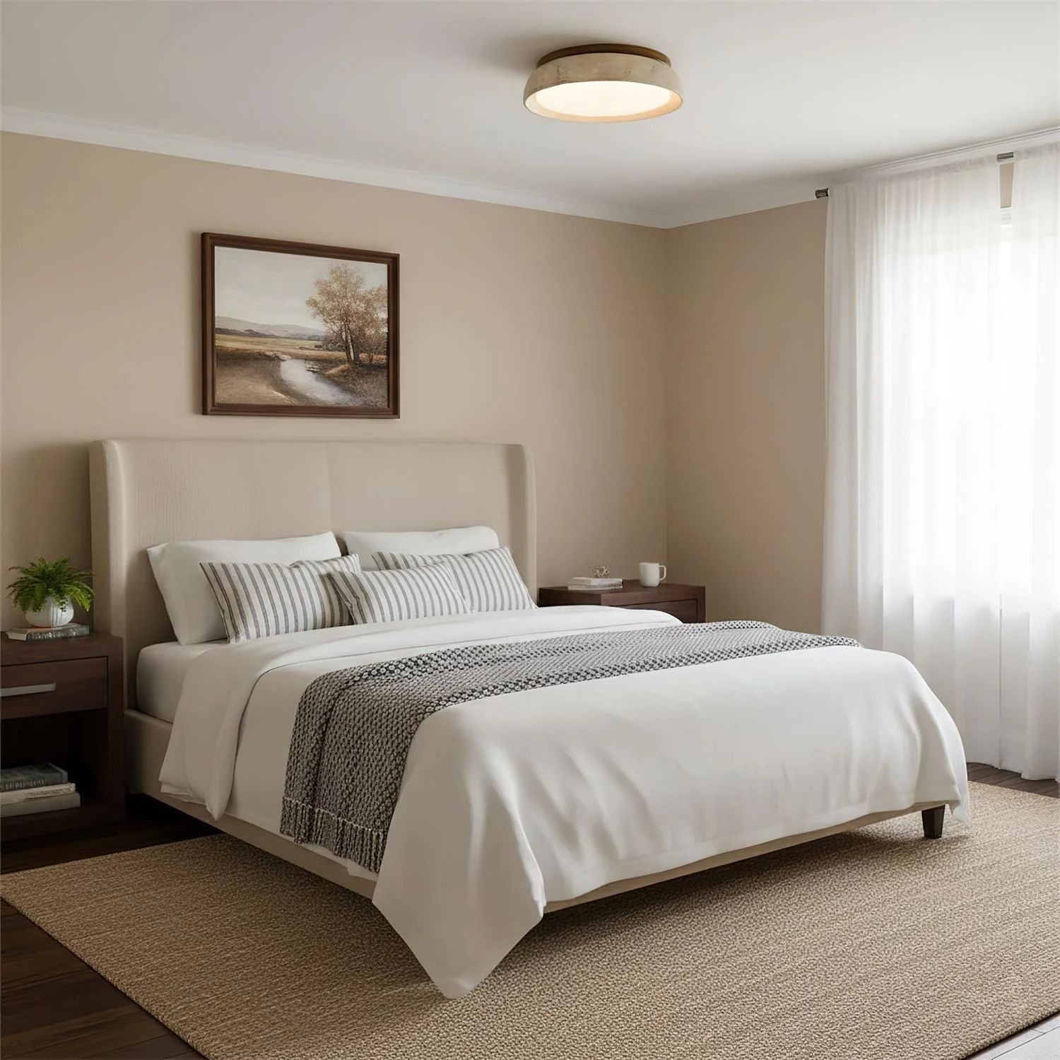 Ceiling Light Travertine Wood LED 3000K Beige Living Room Hallway Bedroom Flush Mount Scandinavian Japandi Lighting | Thomler