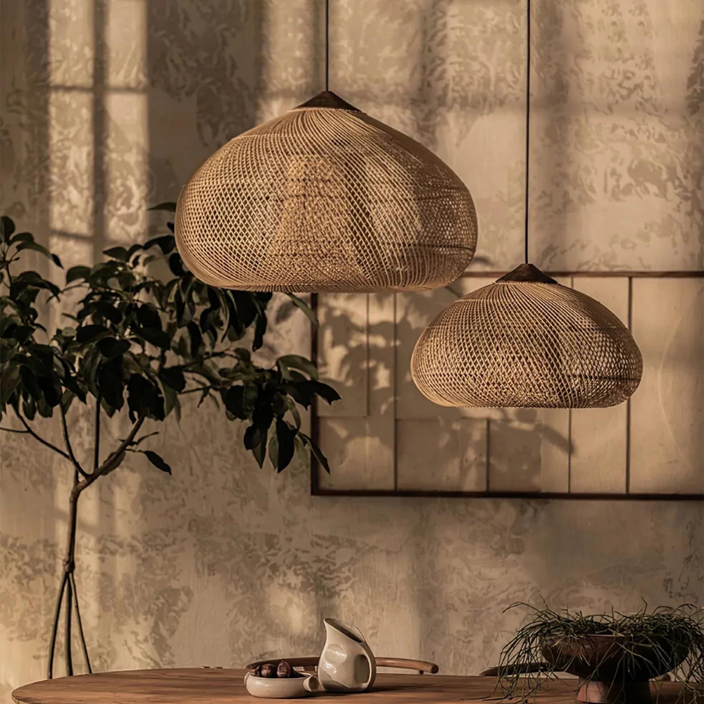 Pendant Light Rattan Handwoven E26 Boho Dining Room Kitchen Island Hanging Ceiling Fixture | Thomler
