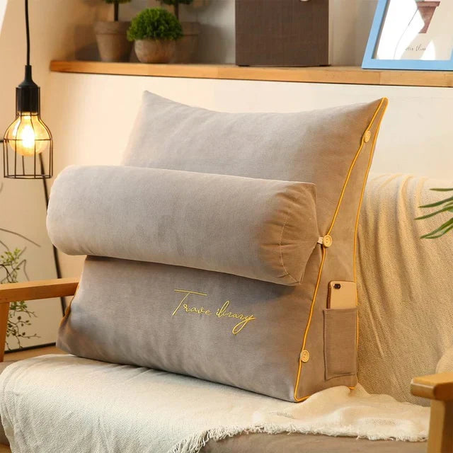 Angled Lumbar Rest Cushion for Bed & Couch – Spine-Friendly Reading Support with Side Pocket | Thomler