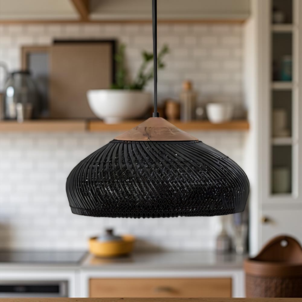 Pendant Light Rattan Woven 23.6 in Natural Dining Room Kitchen Island Hanging Ceiling Lamp Boho Farmhouse Lighting | Thomler