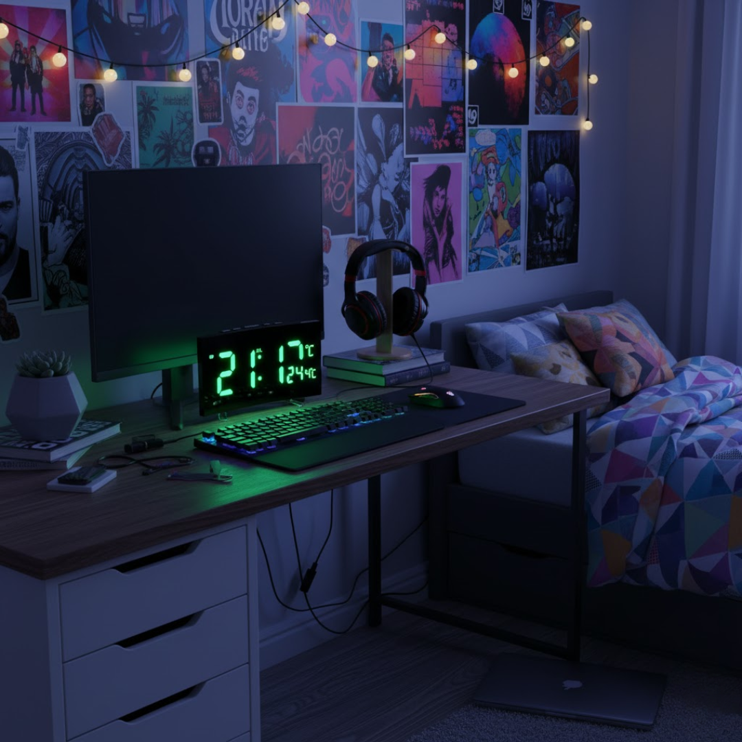 Alarm Clock LED Curved Display 17.0 cm USB Bedroom Bedside Digital Desk Clock Large Screen | Thomler