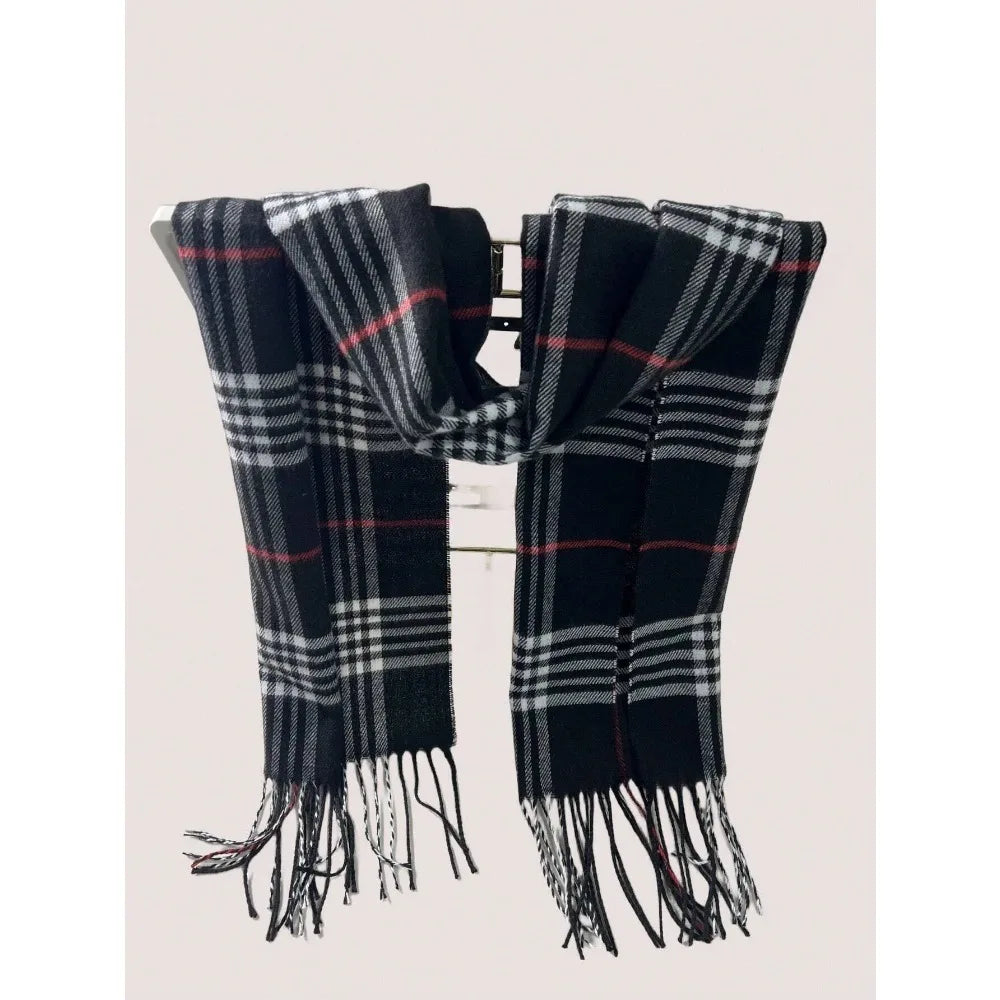 Checkered Polyester Cold-Weather Wrap – Plush Fleece Muffler for Men & Women | Thomler