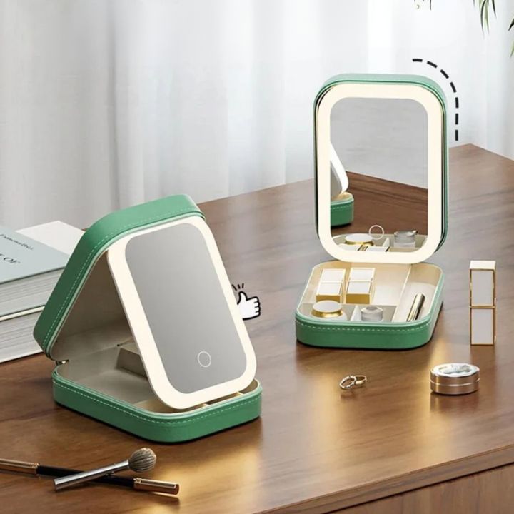 Lighted Makeup Travel Case with LED Mirror & Organizer Compartments for Beauty Products, Cosmetics Storage, On-the-Go Touch-Up Kit | Thomler