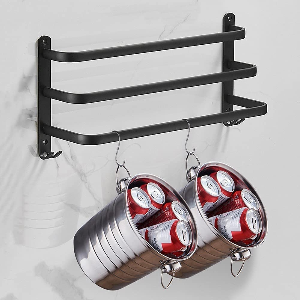 Towel Rack Aluminium 60.0 cm Black Wall Mounted Bathroom 3 Bar Towel Holder Drying Rail Organiser Storage | Thomler
