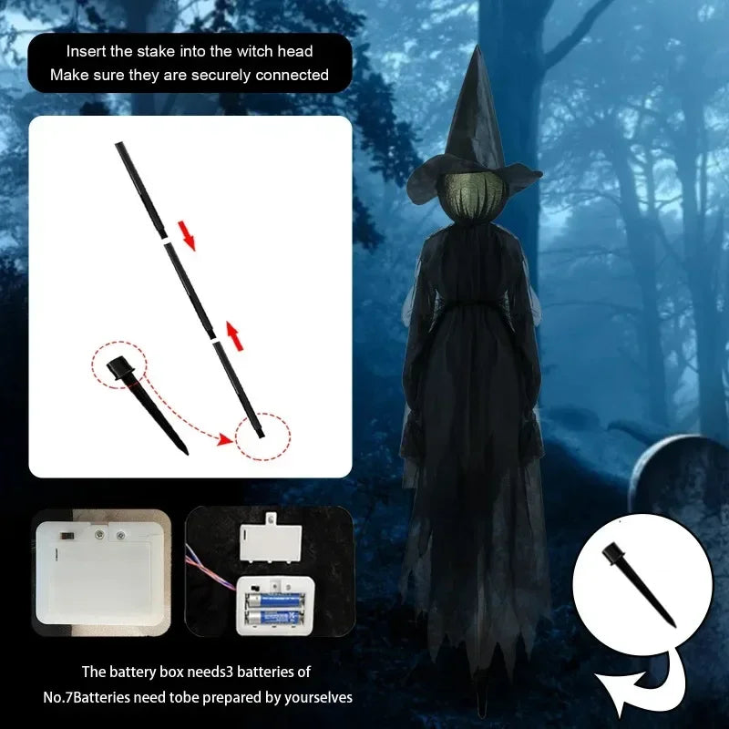 Sound-Activated Witch Trio Garden Stakes with Glowing Heads for Halloween Yard Decor | Thomler