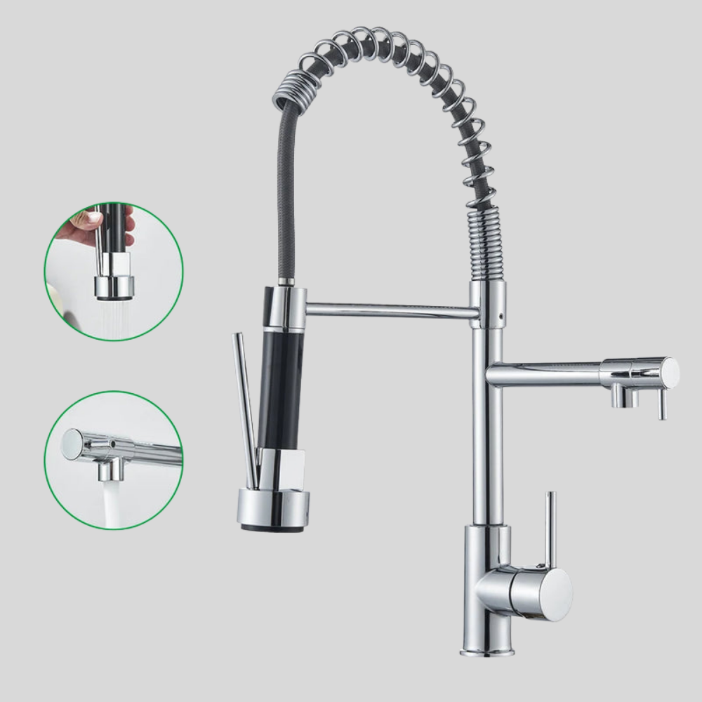 Swivel-Head Pull-Out Spray Sink Faucet – Hot & Cold Mixer Tap for Kitchen Countertop Installation – Chrome, Gold, Black & Brushed Finishes | Thomler
