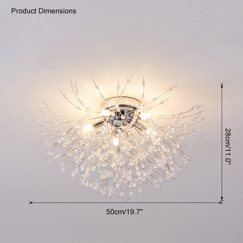 Ceiling Light Metal Crystal 15.7 in Flush Mount Bedroom Hallway Dandelion Design Decorative Lighting | Thomler