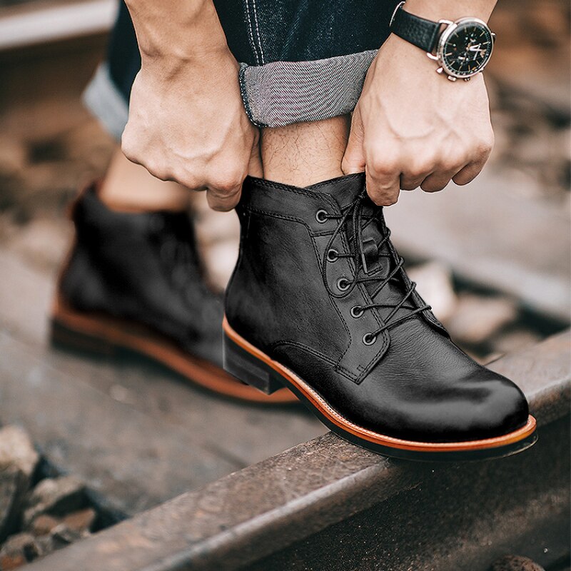 Men's Leather Work Boots with Cushioned Insole – Durable All-Weather Footwear for Daily Wear & Professional Use | Thomler