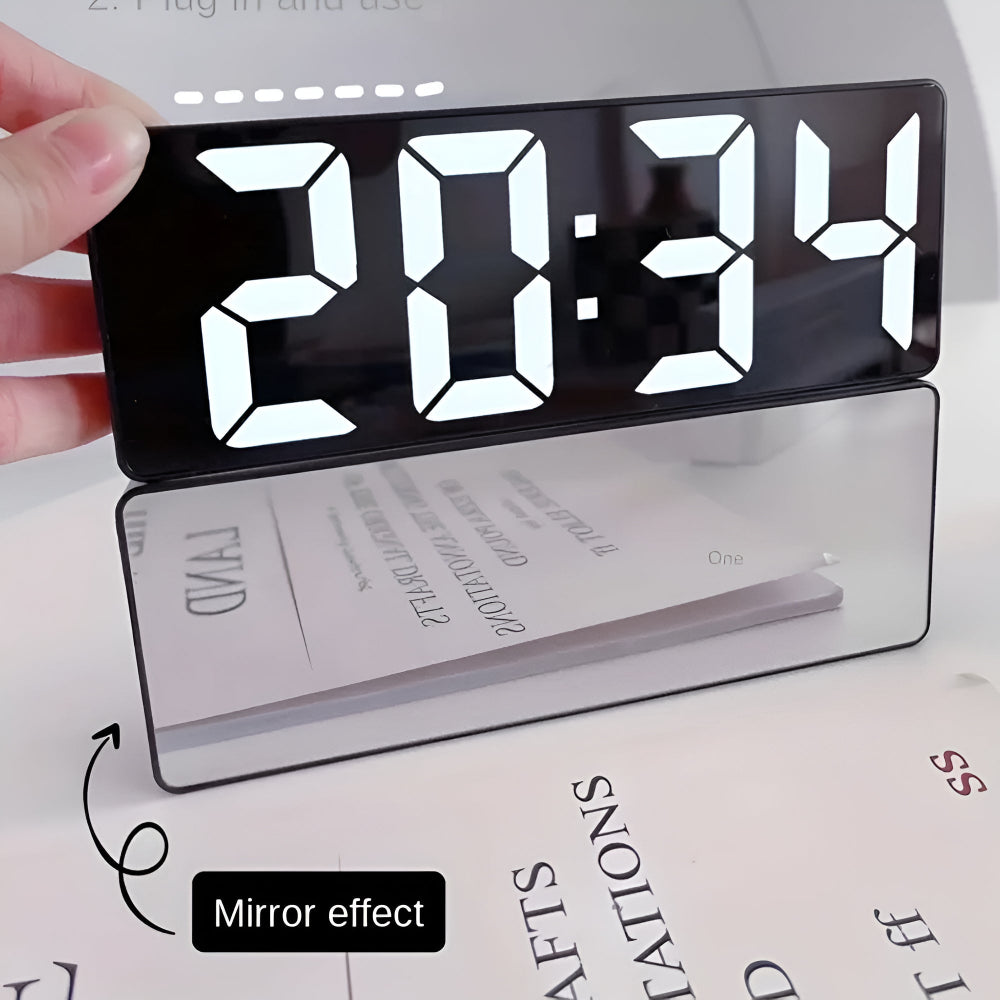 LED Alarm Clock with Mirror Display Temperature Date 12/24 Hour Format Snooze Battery USB Powered Nightstand Bedroom Office Desktop | Thomler