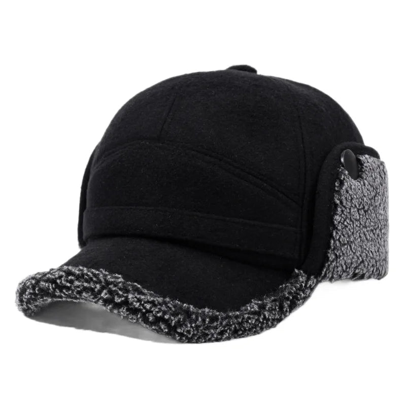Insulated Winter Cap with Fold-Down Ear Flaps and Snap Closure | Thomler