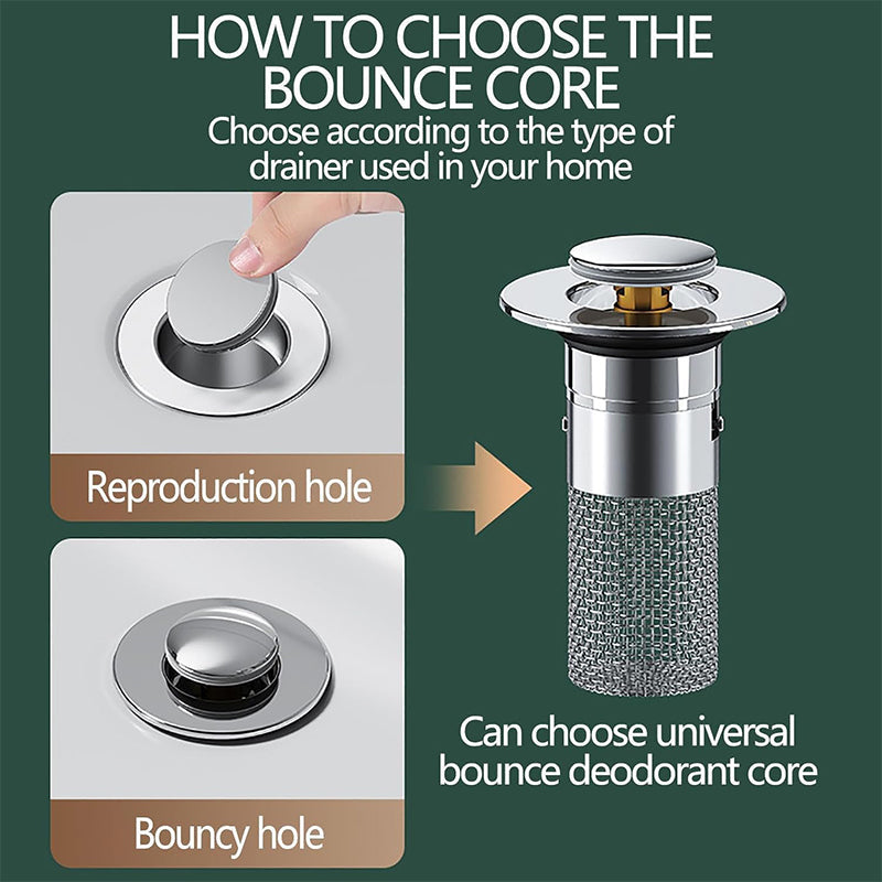 Pop-Up Bathroom Drain Filter with Hair Trap for Washbasin & Shower – Brass Core, Stainless Steel Basket, Universal Fit 1-1.2" Drains | Thomler