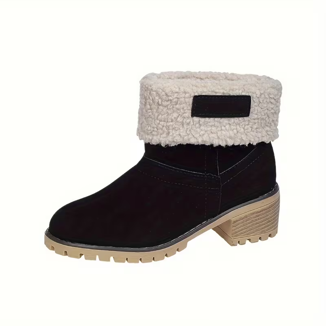 Plush-Lined Ankle Boots for Women – Winter Block Heel Comfort | Thomler