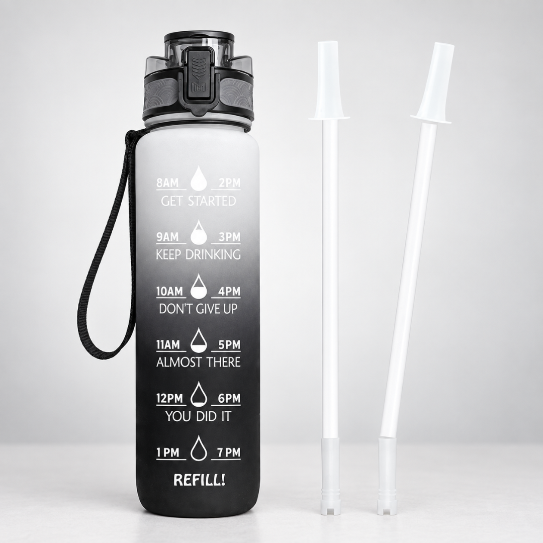 1L Time-Marked Water Bottle with Motivational Tracker for Daily Hydration Goals | Thomler