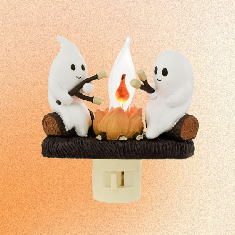Flickering Campfire Ghost Night Light LED Resin Figurine for Kids Bedrooms Halloween Decor Ambient Lighting Whimsical Tabletop Lamp | Thomler