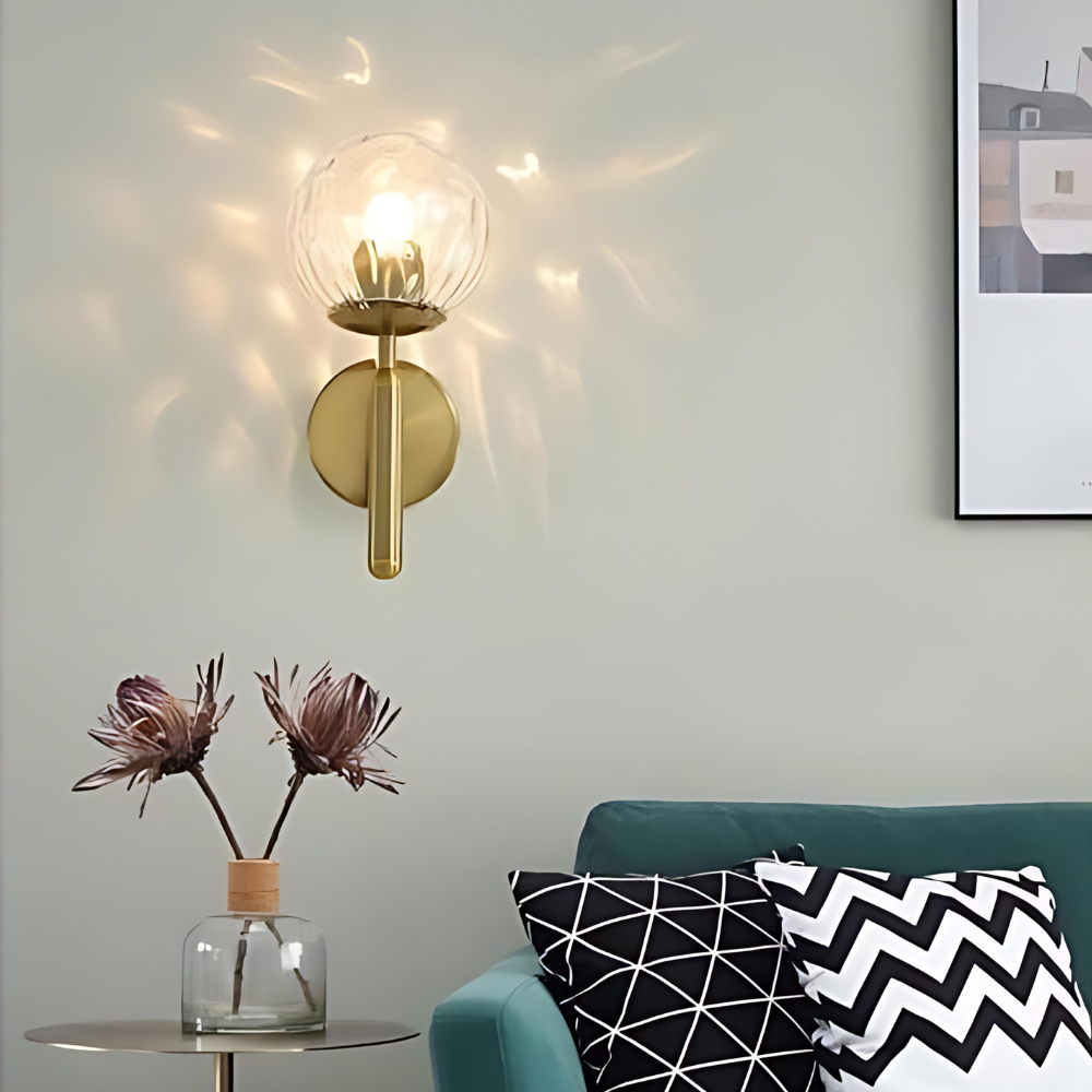 Wall Lamp Glass Globe 5.5 in Black Gold Bedroom Hallway Ambient Lighting Fixture Modern Minimalist Sconce | Thomler