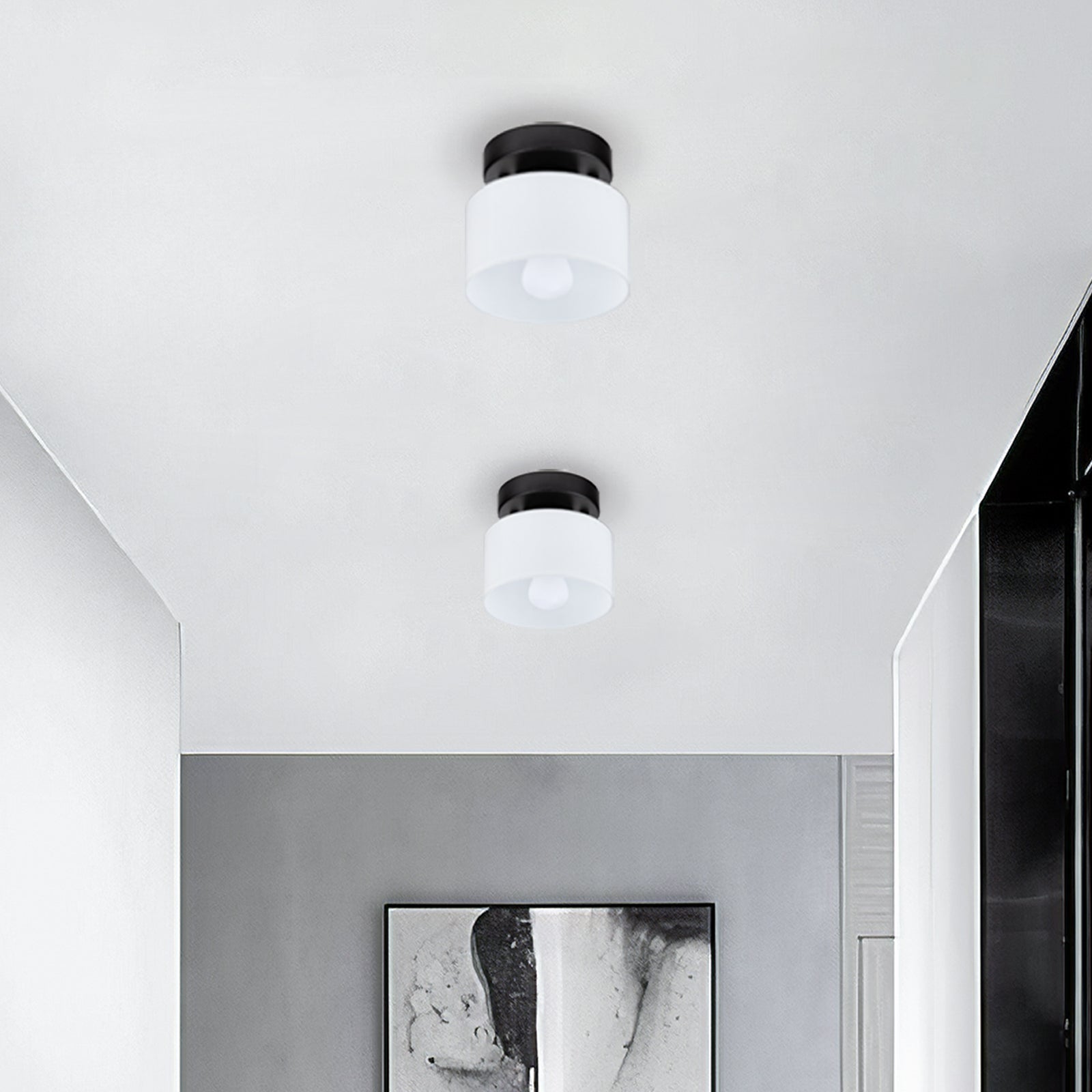 Ceiling Lamp Glass E27 Amber Black Kitchen Hallway Living Room Retro Flush Mount Light | Thomler