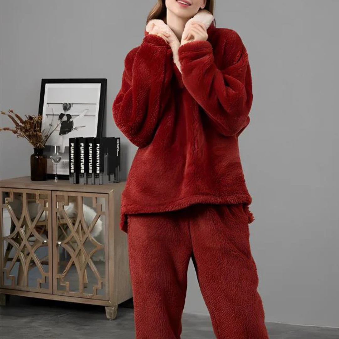 Women's Fleece Pajama Set 2-Piece Long Sleeve Top & Pants for Winter Sleepwear Loungewear Cozy Nights | Thomler