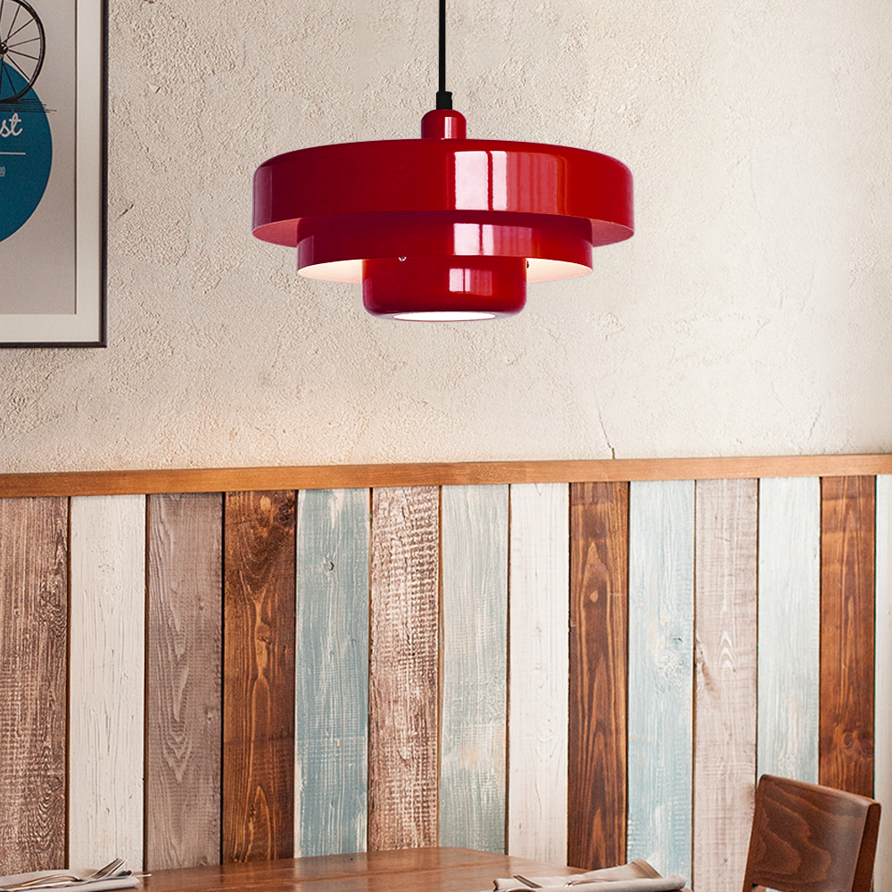 Round Metal Pendant Light 14-Inch Industrial Farmhouse Ceiling Fixture for Kitchen Island Dining Room Bedroom E26 Socket Green Orange | Thomler