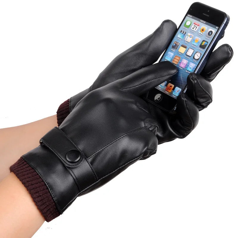 Genuine-Feel Synthetic Driving Gloves with Smartphone Fingertips for Men – Cold Weather Hand Protection | Thomler