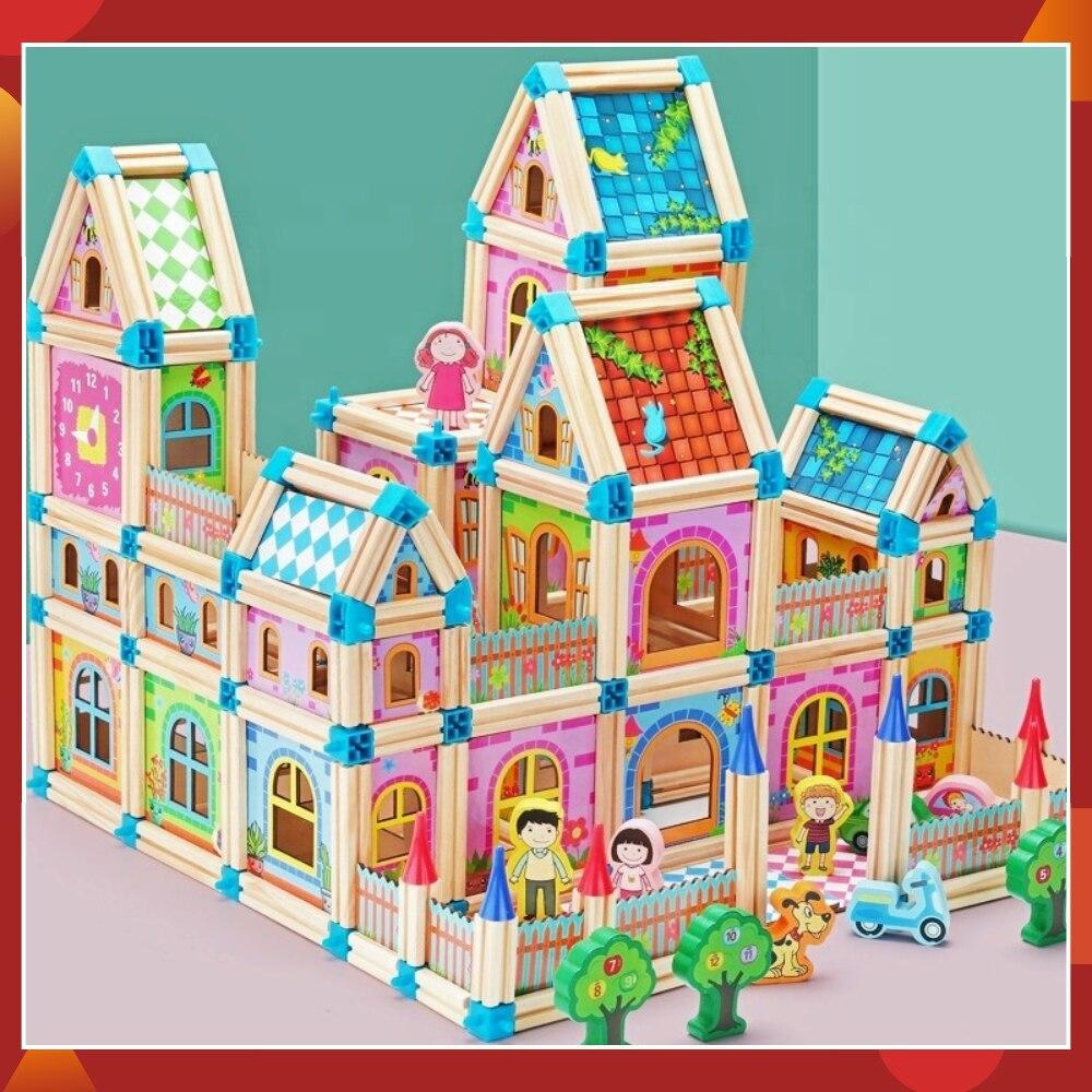 Wooden Modular Dollhouse Construction Set – Creative Building Activity for Kids Age 2+ with Architectural Pieces, Doors & Windows | Thomler