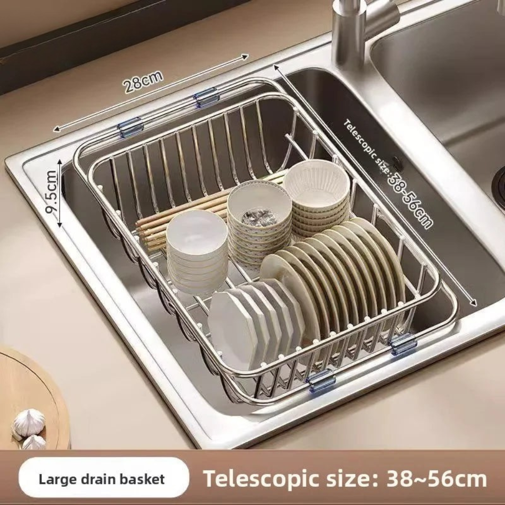 Expandable Over-Sink Dish Rack – Adjustable Width Steel Storage Organizer for Countertops & Kitchens | Thomler