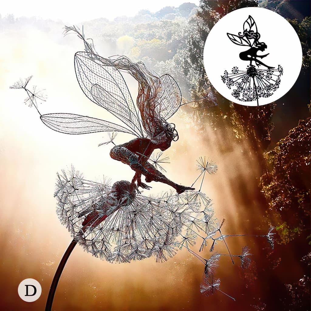 Metal Fairy Garden Stake with Dandelion Silhouette – Whimsical Outdoor Yard Art, Weather-Resistant Lawn Ornament for Flower Beds & Walkways | Thomler