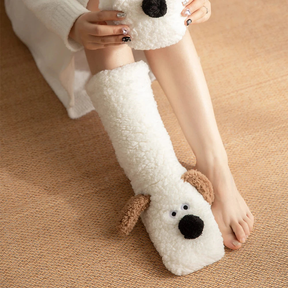 Plush Animal Socks with 3D Puppy Ears – Soft Fleece Winter Footwear for Women & Teens | Thomler