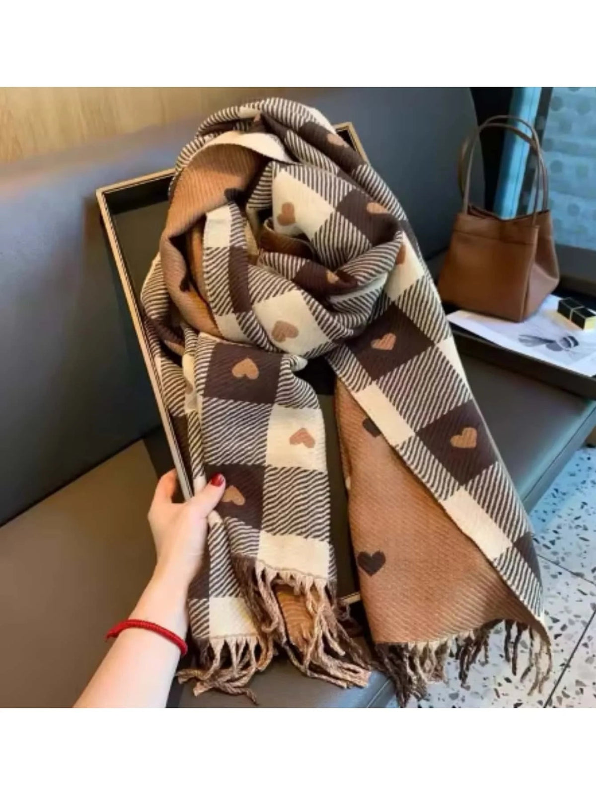 Lightweight Plaid Heart Pattern Cold Weather Wrap for Women – One Size Fits All | Thomler