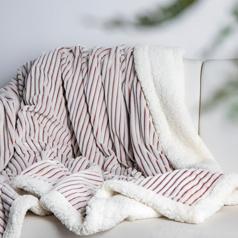 Reversible Sherpa Throw Blanket with Textured Stripe Pattern – Plush Microfiber for All Seasons | Thomler