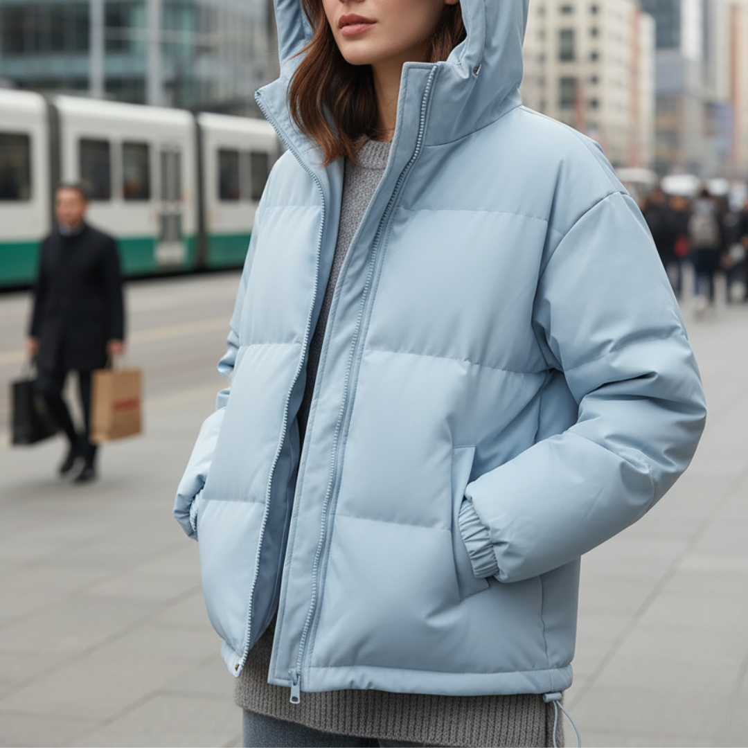 Hooded Puffer Jacket for Women – Water-Resistant Quilted Winter Coat with Side Pockets for Everyday Wear, Travel & Outdoor Activities | Thomler