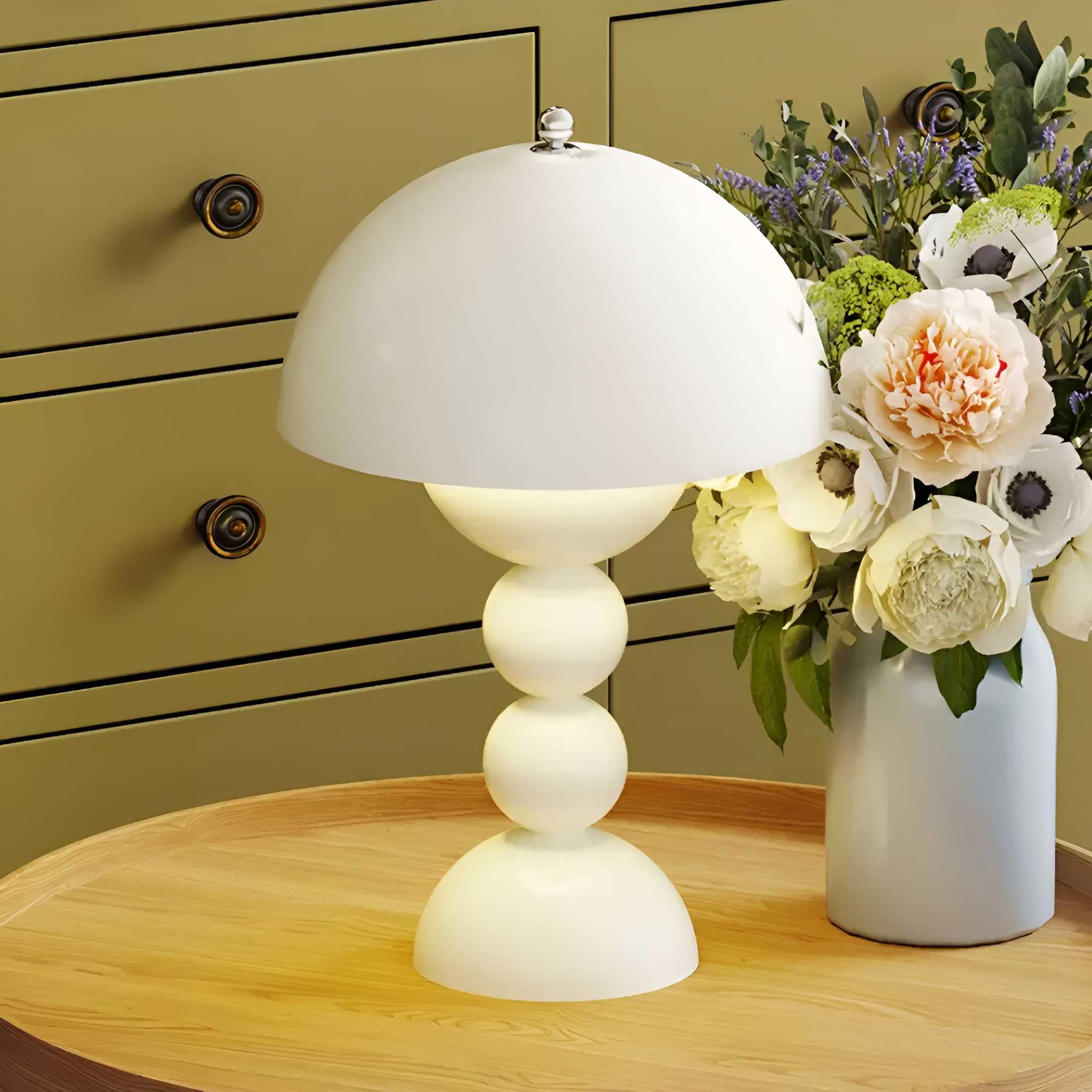 Table Lamp Acrylic 11.0 in White USB Rechargeable Bedroom Nightstand Ambient Nordic Minimalist Desk Lighting | Thomler