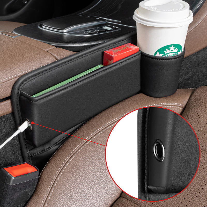 Car Seat Gap Organizer Faux Leather Storage Caddy with Charging Port for Center Console Driver Passenger Side Vehicle Accessories | Thomler