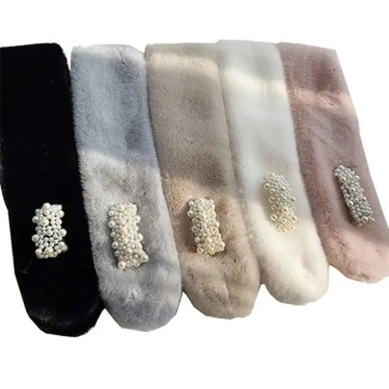 Embellished Faux-Fur Crossover Neckwarmer for Women – Cold-Weather Accessory with Decorative Bead Detail | Thomler