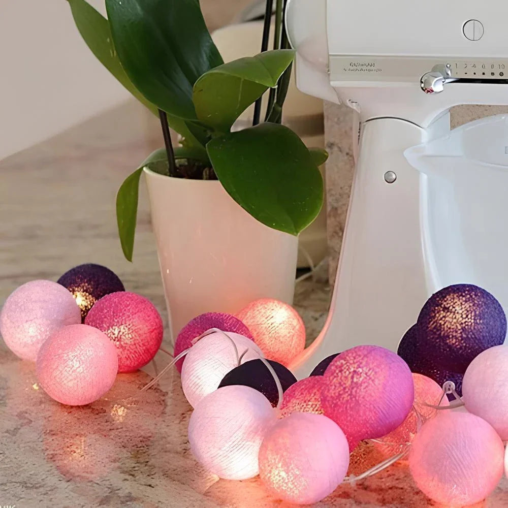 Cotton Ball String Lights LED Garland for Bedroom Living Room Nursery Party Decor USB or Battery Powered Ambient Lighting | Thomler