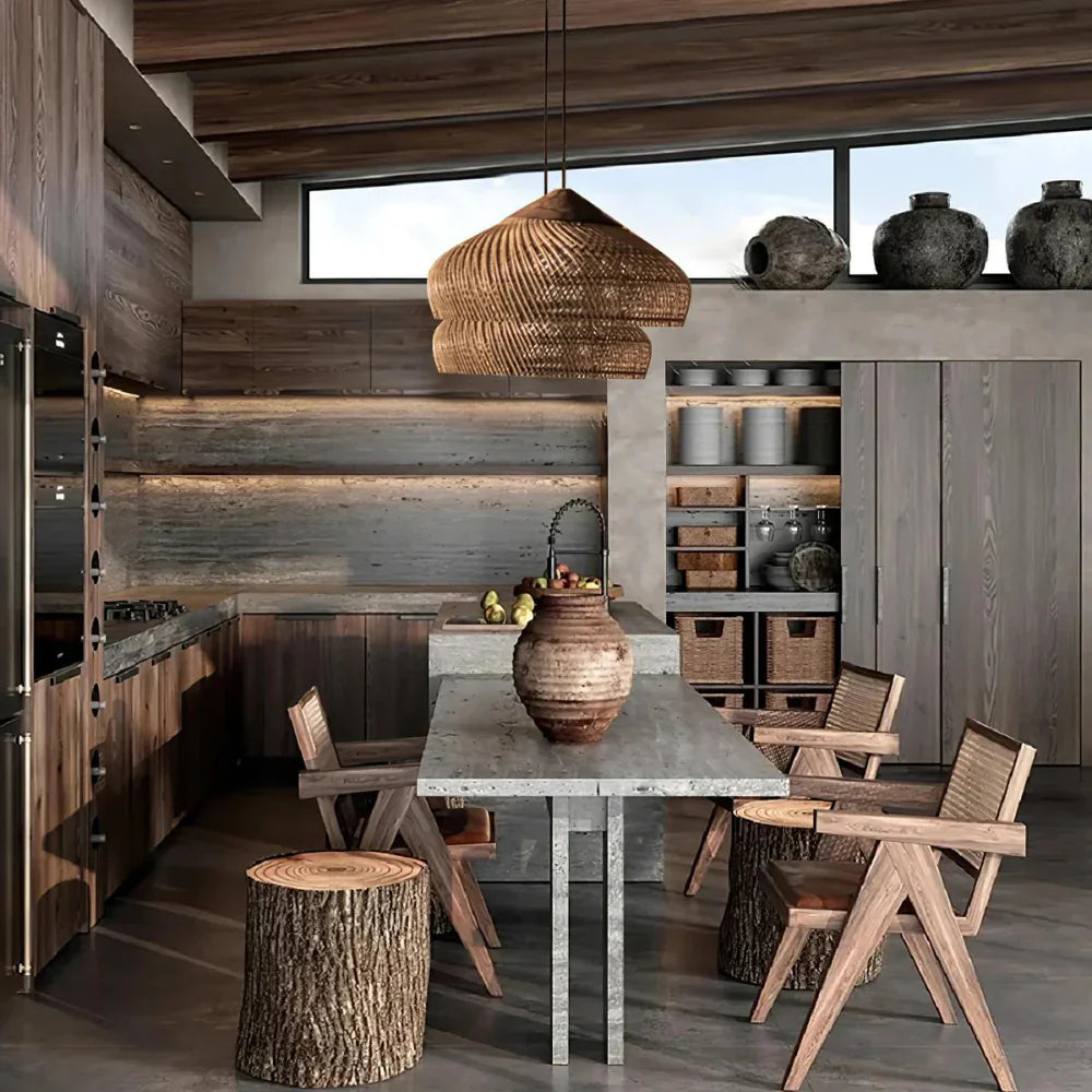 Pendant Light Rattan Woven 23.6 in Natural Dining Room Kitchen Island Hanging Ceiling Lamp Boho Farmhouse Lighting | Thomler