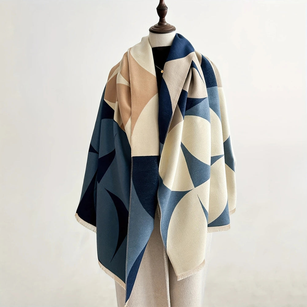 Reversible Geometric Poncho Scarf for Women – Soft Microfiber Winter Wrap, Two-Tone Color Block Design, Machine Washable | Thomler