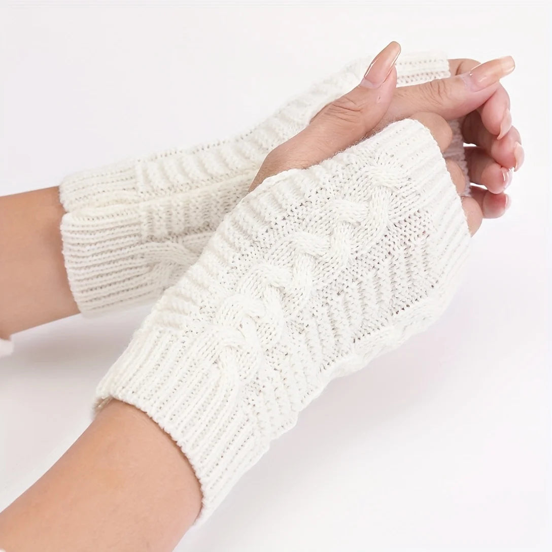 Fleece-Lined Half-Finger Mittens for Women – Thermal Knit Hand Warmers with Extended Cuff for Texting & Outdoor Activities | Thomler