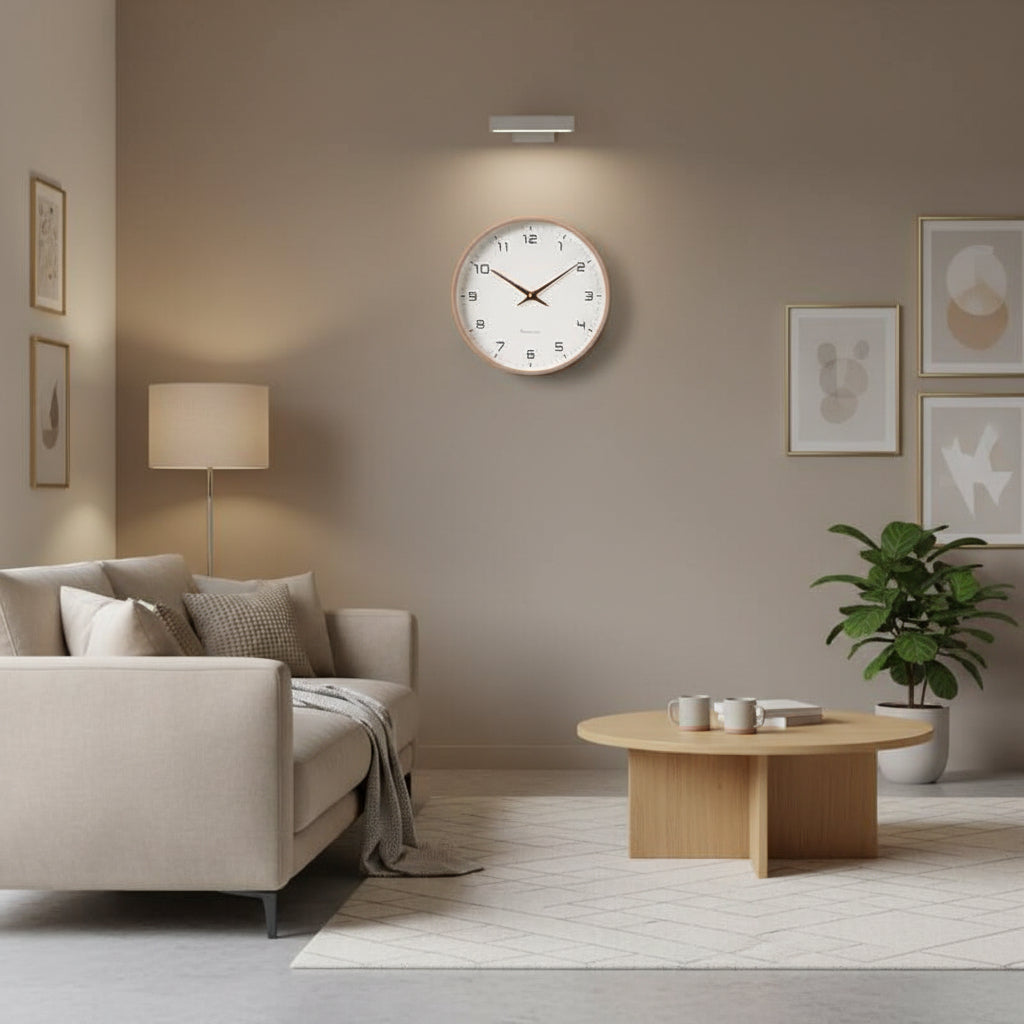 Wood Wall Clock Silent Quartz Movement Minimalist Scandinavian Style for Living Room Bedroom Office Natural Grain Finish | Thomler