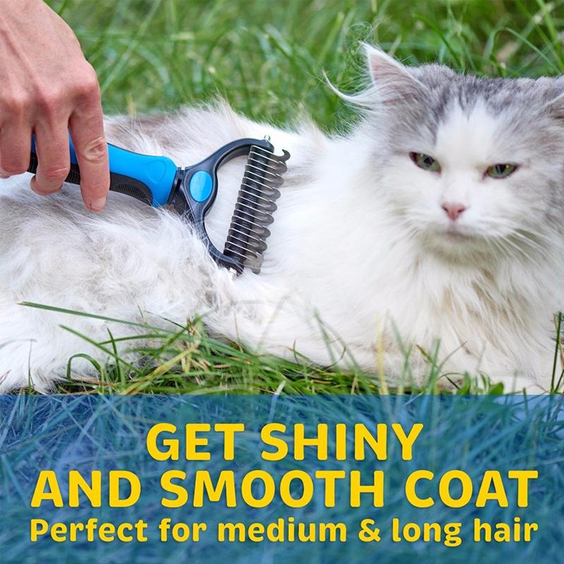 Dual-Blade Pet Deshedding Brush for Dogs & Cats – Stainless Steel Grooming Comb for Medium to Long Coats | Thomler