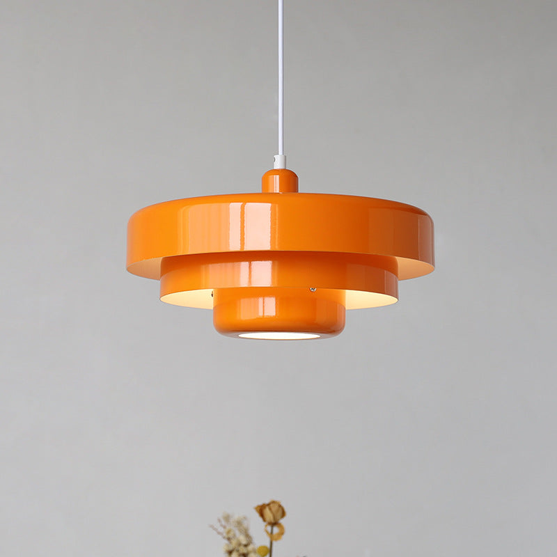 Round Metal Pendant Light 14-Inch Industrial Farmhouse Ceiling Fixture for Kitchen Island Dining Room Bedroom E26 Socket Green Orange | Thomler