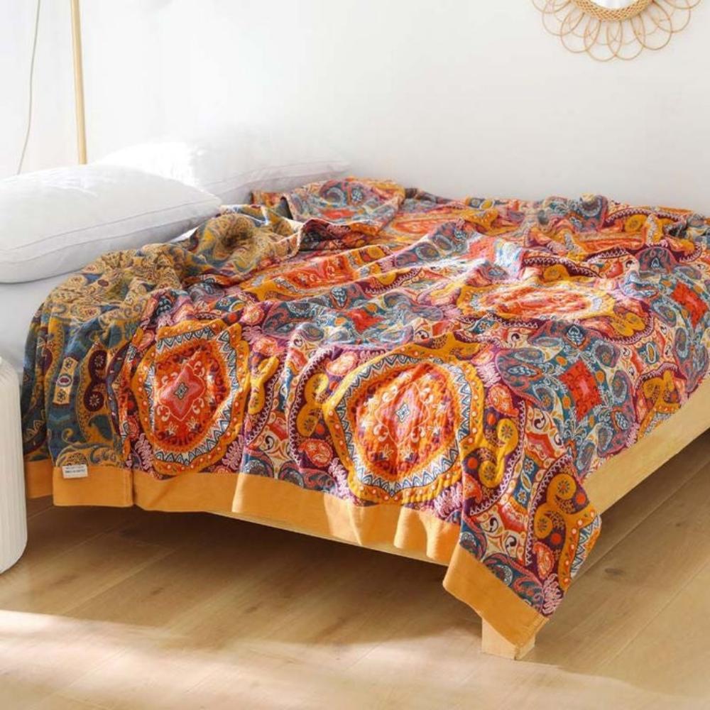 Reversible Cotton Throw Blanket Lightweight Breathable Summer Bedding for Hot Sleepers Temperature Regulating Double-Sided Quilt | Thomler
