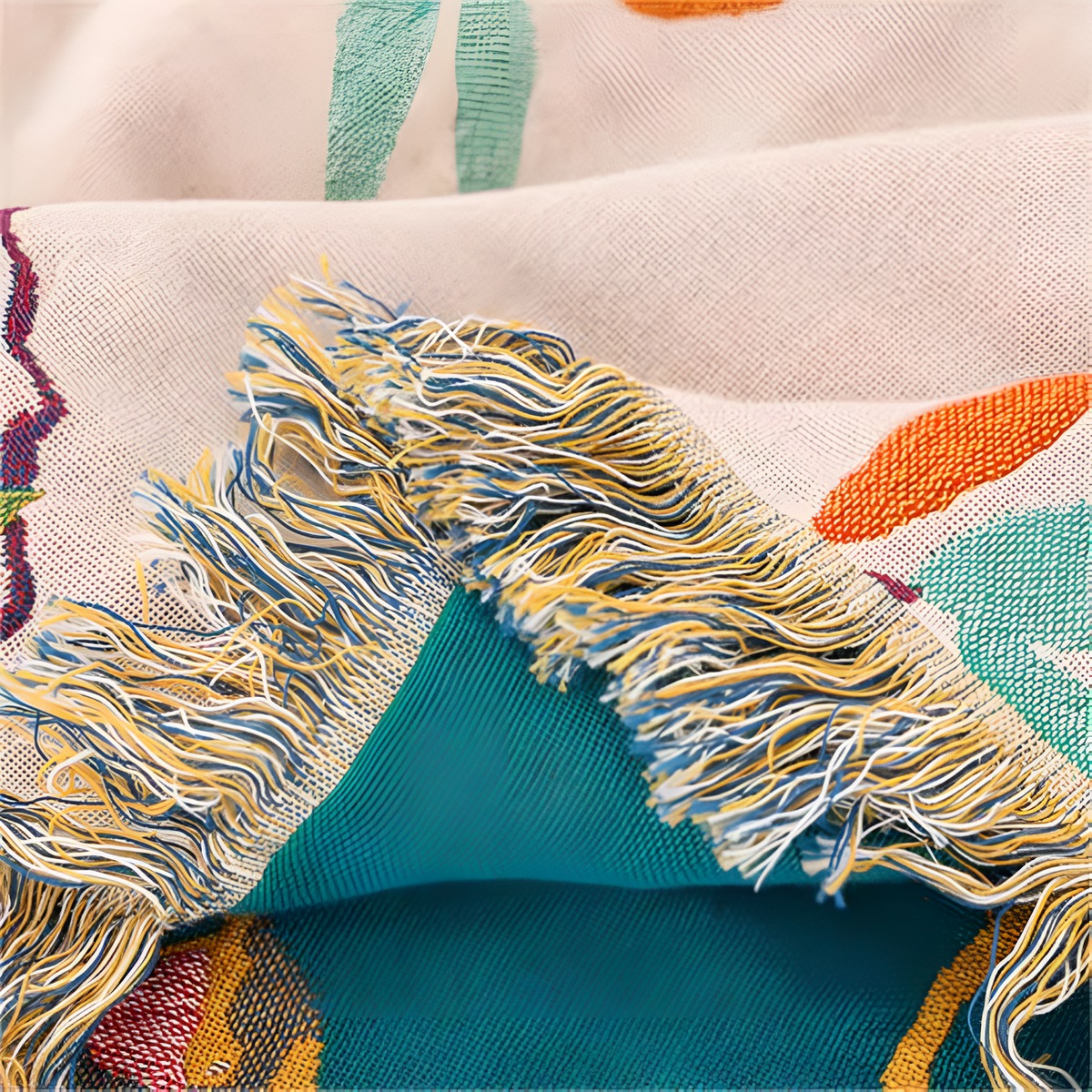 Woven Cotton Throw Blanket with Fringe Tassels & Avian Motif – Breathable, Lightweight Bed or Couch Cover for Boho Living Room, Guest | Thomler