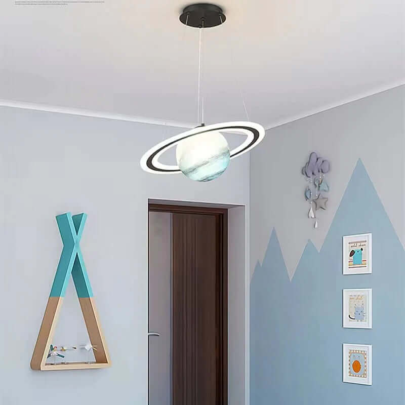 Pendant Light Metal Acrylic Glass Planet Design Blue Kids Bedroom Playroom LED Ceiling Hanging Lamp | Thomler