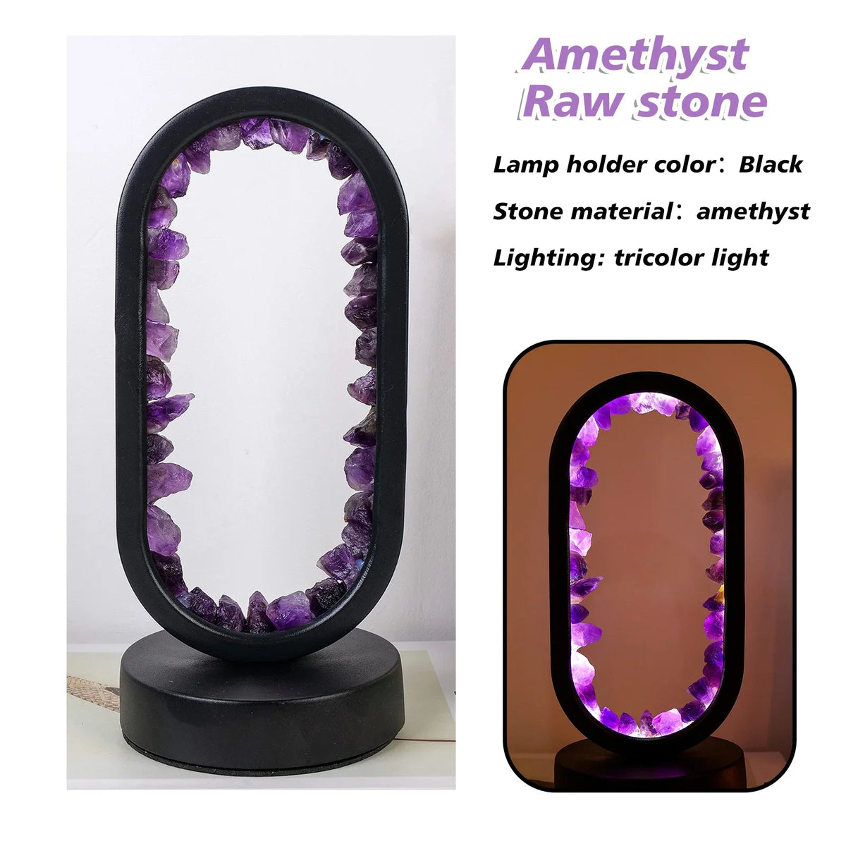 Genuine Crystal Stone Mood Lamp for Relaxation & Meditation, Handcrafted Mineral Accent Light for Home Décor | Thomler