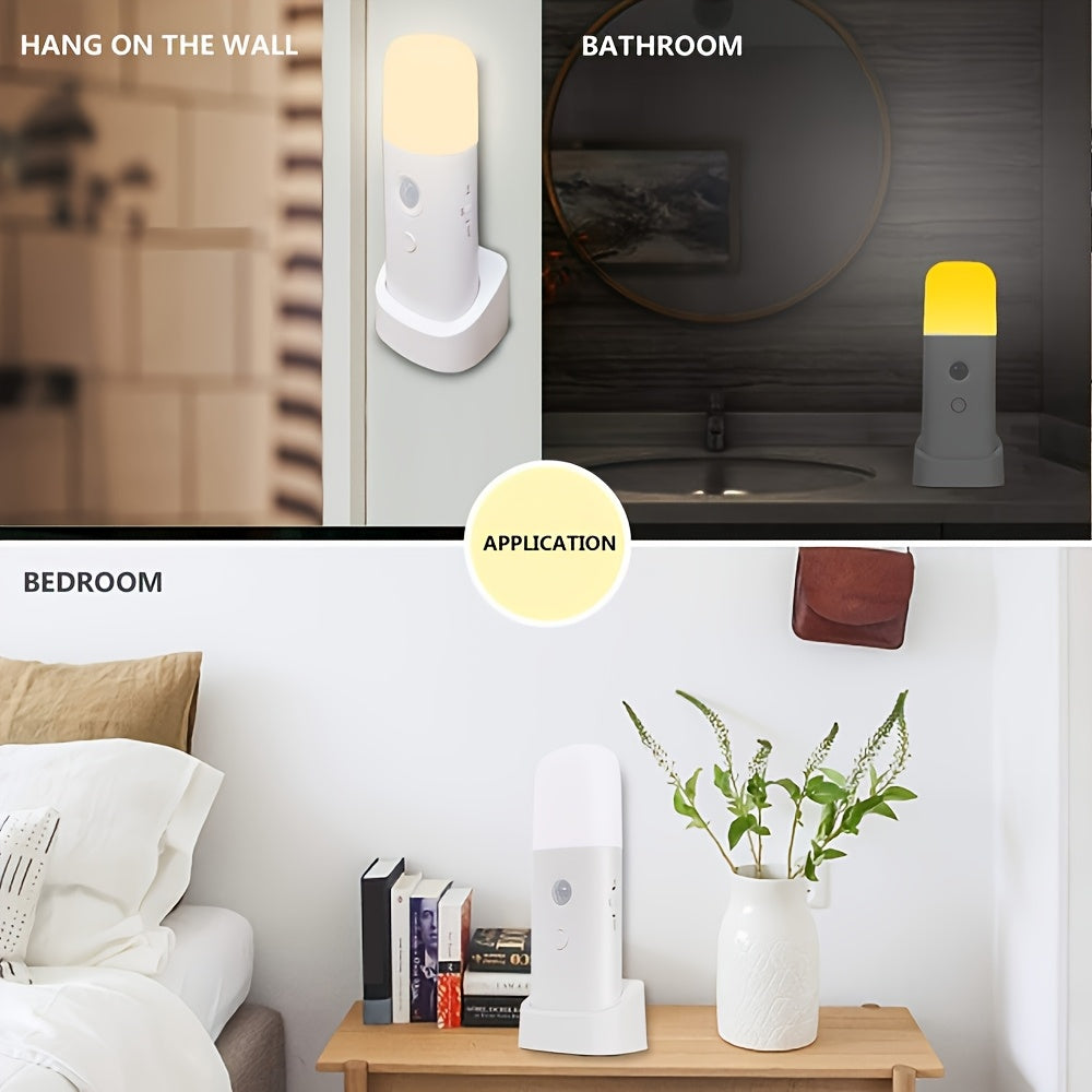 LED Night Light Plastic 15.3 cm Motion Sensor White Bedroom Hallway Wireless Dimmable USB Rechargeable Lamp | Thomler