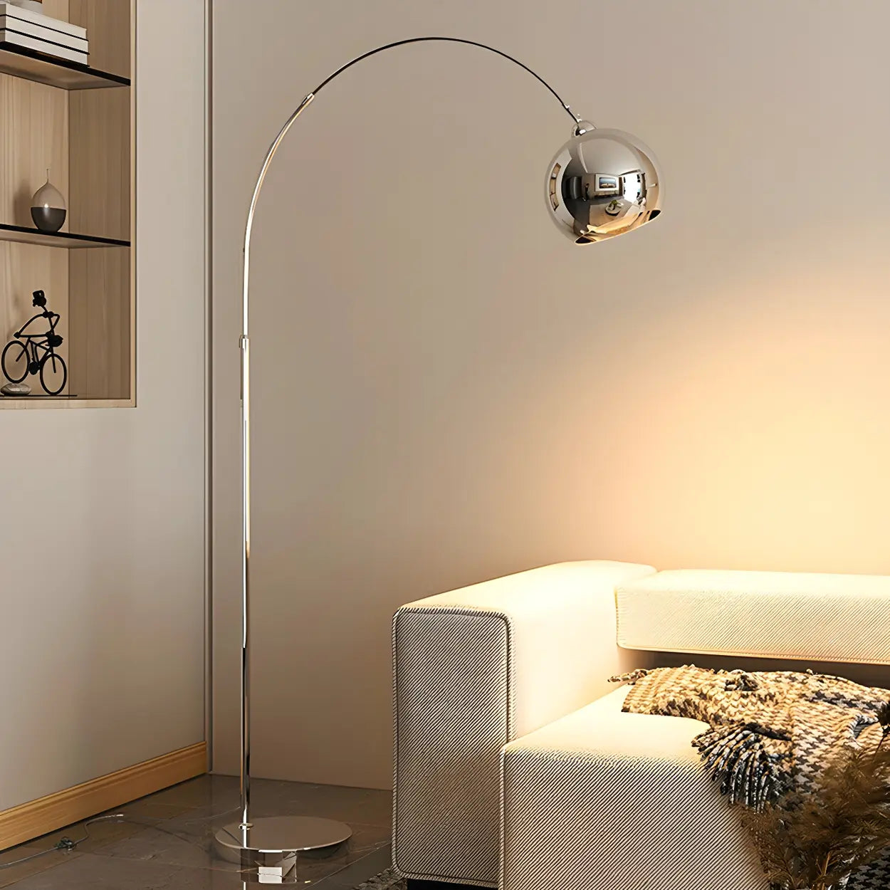 Arc Floor Lamp Chrome Dome 180.0 cm E27 Living Room Modern | Thomler