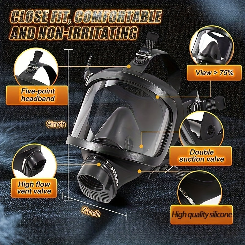 Full Face Respirator with 40mm Activated Carbon Filter for Chemical Fume Protection | Industrial Gas Mask for Paint Spray Cleaning | Thomler