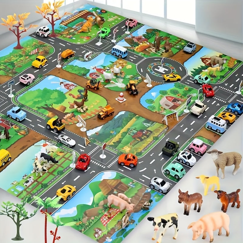 Play Mat Woven Fabric 100.0 x 130.0 cm Non Slip Farm Road Children Nursery Bedroom Role Play Rug | Thomler